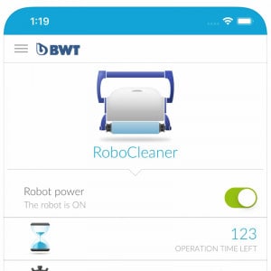 Application smartphone Robot piscine connecté fond parois et ligne d'eau BWT COSMY the bot 200