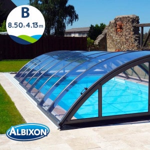 Abri de piscine télescopique en kit Klasik clear B gris anthracite 8.50 X 4.13 m