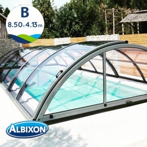 Abri de piscine télescopique en kit Klasik clear B gris aluminium 8.50 X 4.13 m
