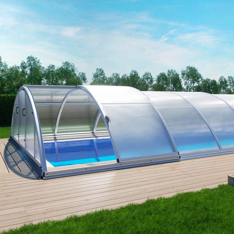 Abri de piscine télescopique en kit Klasik coloris gris aluminium Abri de piscine télescopique en kit Klasik coloris gris aluminium