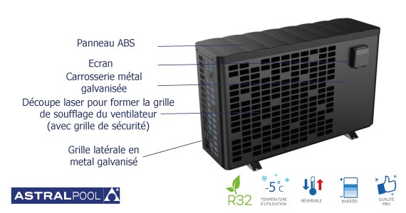 Détails face avant pompe à chaleur piscine inverter AQUASPHERE VSN