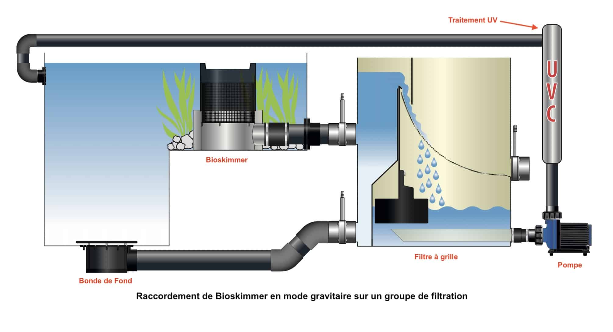 Bioskimmer raccordé en mode gravitaire