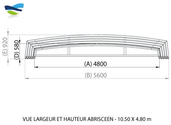 Vue largeur et hauteur abri piscine Abrisceen 10,50m X 4,80m