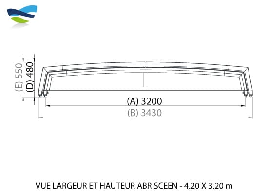 Vue largeur et hauteur abri piscine Abrisceen 4,20m X 3,20m