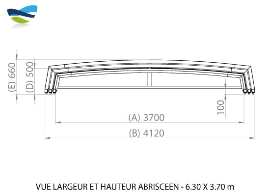 Vue largeur et hauteur abri piscine Abrisceen 6,30m X 3,70m