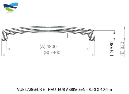 Vue largeur et hauteur abri piscine Abrisceen 8,40m X 4,80m