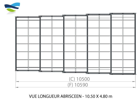 Vue longueur abri piscine Abrisceen 10,50m X 4,80m