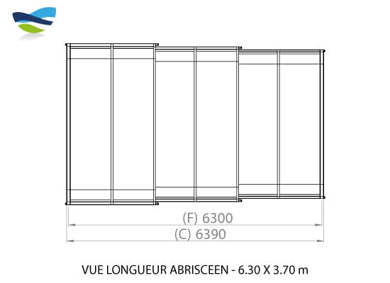 Vue longueur abri piscine Abrisceen 6,30m X 3,70m