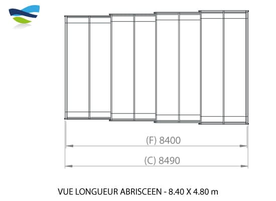 Vue longueur abri piscine Abrisceen 8,40m X 4,80m