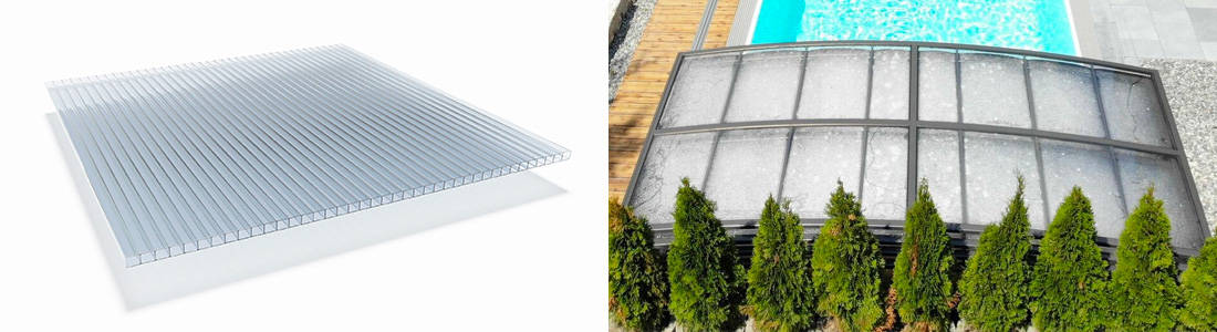 le polycarbonate alvéolaire est un bon isolant qui permet de se baigner plus souvent grâce à votre abri de piscine.