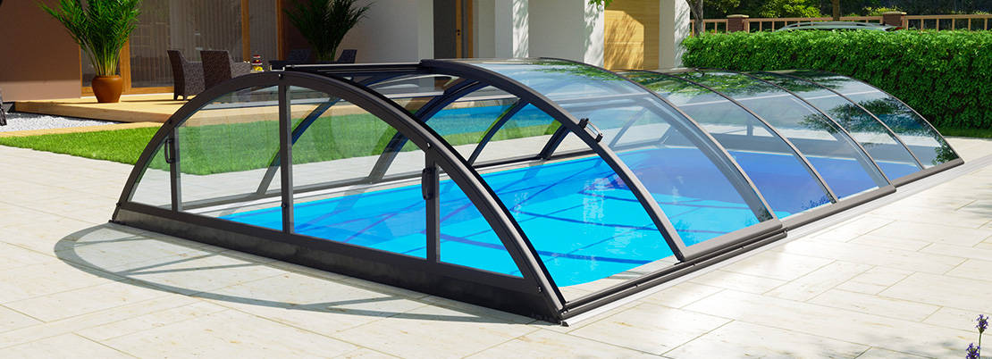 Abri de piscine télescopique en kit Klasik clear A coloris gris anthracite "DB 703"