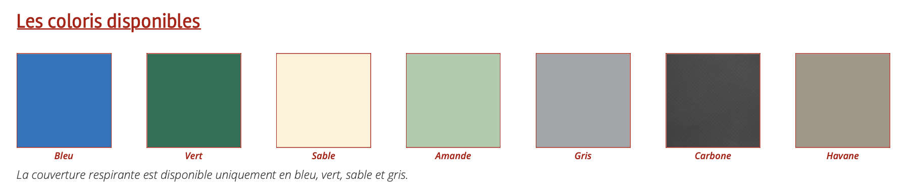 Coloris possibles pour bâche à barres Eden