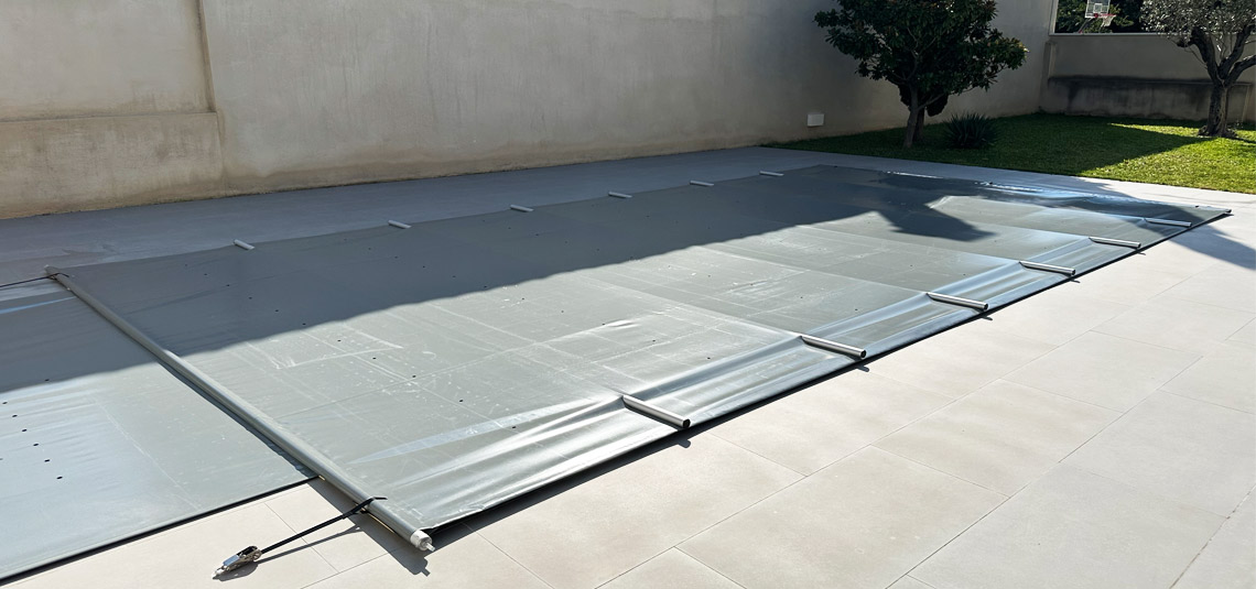 bâche à barres, Notos, piscine, sécurité, gris, noir opaque